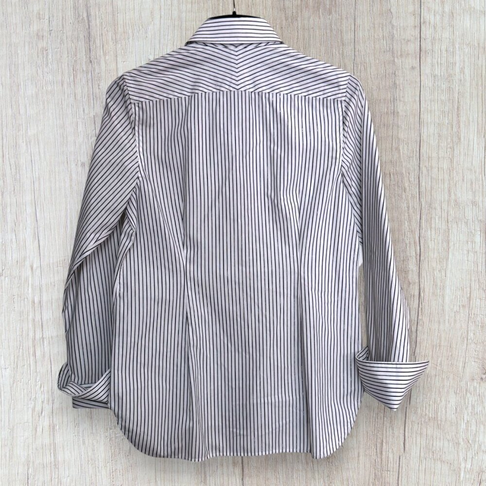 ROBERT GRAHAM Women's White Black Holiday Silver Thread Classic Fitted Blouse M - Picture 3 of 10